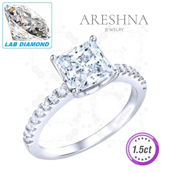 1.5ct Lab Diamond Princess Cut Engagement Ring - Picture 3 of 14